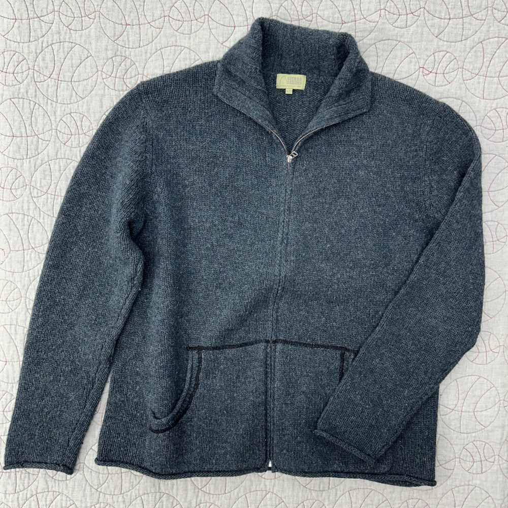 Sierra Designs Sweater Gray Full Zip 100% Shetland‎ Wool / Mens XL